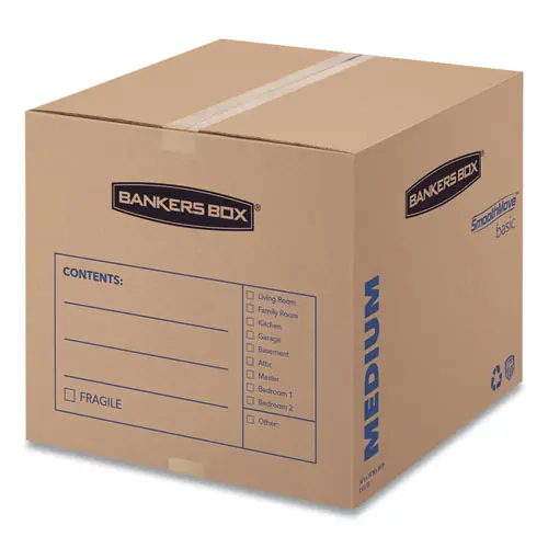Bankers Box® SmoothMove Basic Moving Boxes, Regular Slotted Container (RSC), Medium, 18" x 18" x 16", Brown/Blue, 20/Bundle
