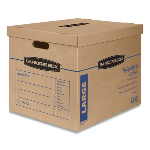 Bankers Box® SmoothMove Classic Moving/Storage Boxes, Large, Brown/Blue, 5/Carton