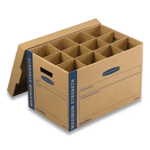 Bankers Box® SmoothMove Kitchen Moving Kit with Dividers + Foam, Medium, Brown/Blue