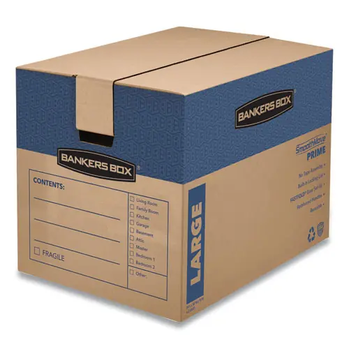 Bankers Box® SmoothMove Prime Moving/Storage Boxes, Hinged Lid, 18" x 24" x 18", Brown/Blue, 6/Carton
