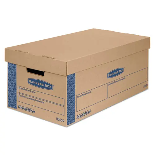 Bankers Box® SmoothMove Prime Moving/Storage Boxes, Lift-Off Lid, Small, Brown/Blue, 8/Carton