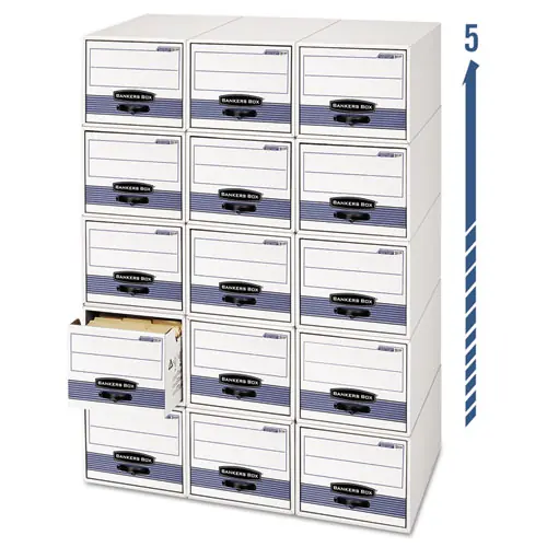 Bankers Box® STOR/DRAWER STEEL PLUS Extra Space-Savings Storage Drawers, Legal Files, White/Blue, 6/Carton