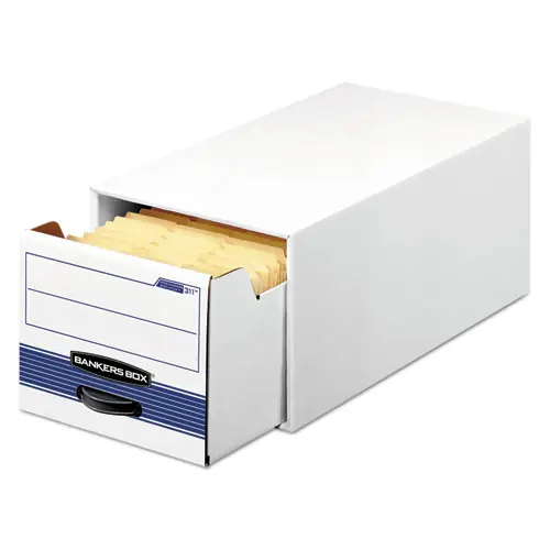 Bankers Box® STOR/DRAWER STEEL PLUS Extra Space-Savings Storage Drawers, Letter Size, White/Blue, 12/Carton