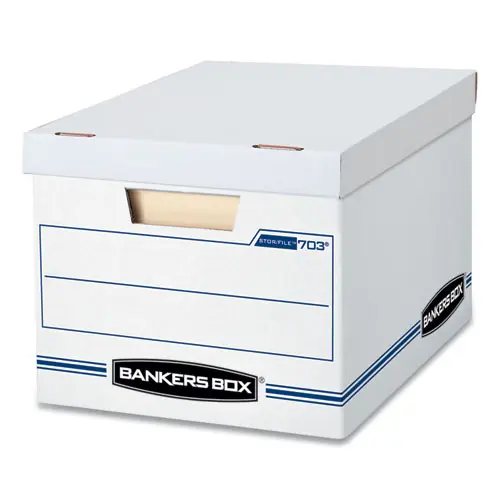 Bankers Box® STOR/FILE Basic-Duty Storage Boxes, Letter/Legal, White/Blue, 12/Carton