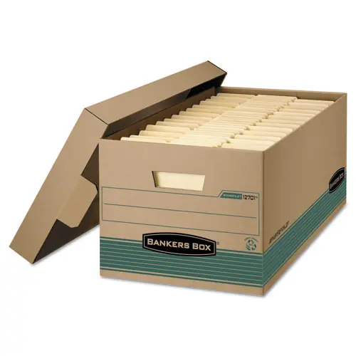 Bankers Box® STOR/FILE Medium-Duty 100% Recycled Storage Boxes, Legal Files, Kraft/Green, 12/Carton