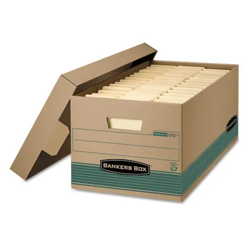 Bankers Box® STOR/FILE Medium-Duty 100% Recycled Storage Boxes, Letter, Kraft/Green, 12/Carton