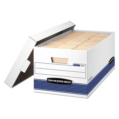 Bankers Box® STOR/FILE Medium-Duty Storage Boxes, Letter Files, White/Blue, 4/Carton