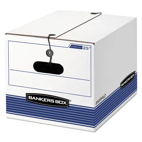 Bankers Box® STOR/FILE Medium-Duty Strength Storage Boxes, Letter/Legal Files, White/Blue, 12/Carton