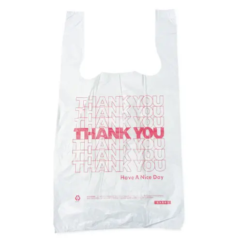 Barnes Paper Company Thank You High-Density Shopping Bags, White/Red, 10" x 5" x 19", 2,000/Carton