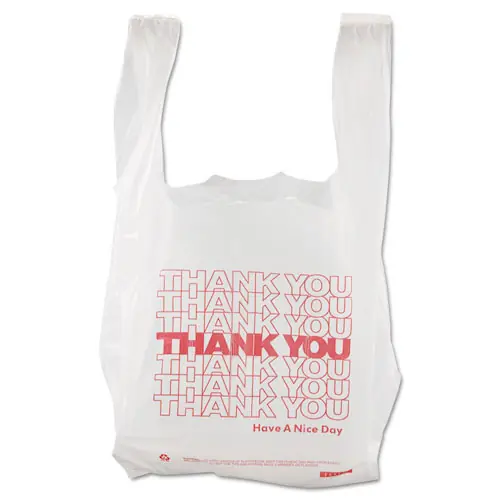 Barnes Paper Company Thank You High-Density Shopping Bags, Have a Nice Day Labeling, White/Red, 2,000/Carton