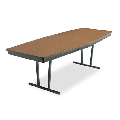 Barricks Economy Conference Folding Table, Boat Shape, Walnut/Black, 96"W x 36"D x 30"H