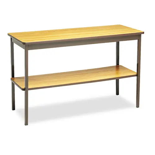 Barricks Utility Table with Bottom Shelf, Oak/Brown, 48" x 18" x 30"