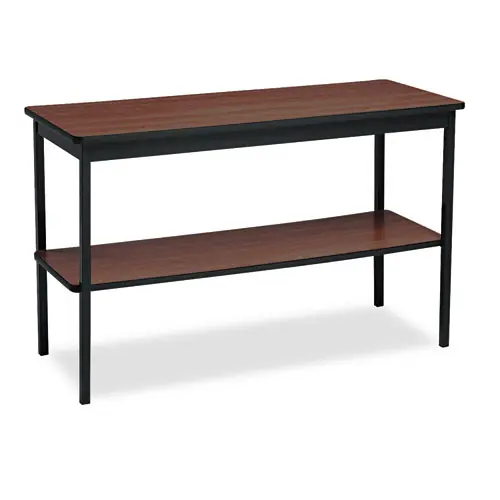 Barricks Utility Table with Bottom Shelf, Walnut/Black, 48"W x 18"D x 30"H