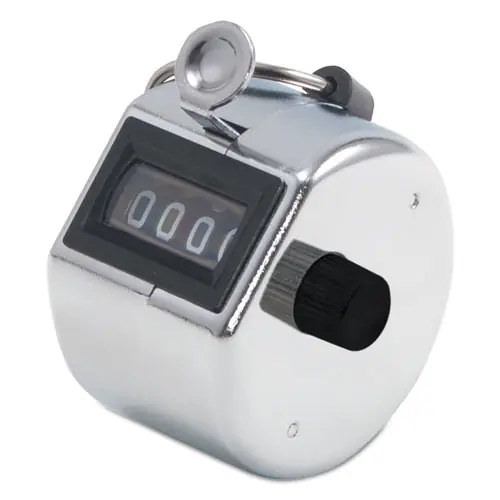 Bates® Tally I Hand Model Tally Counter, Registers 0-9999, Chrome