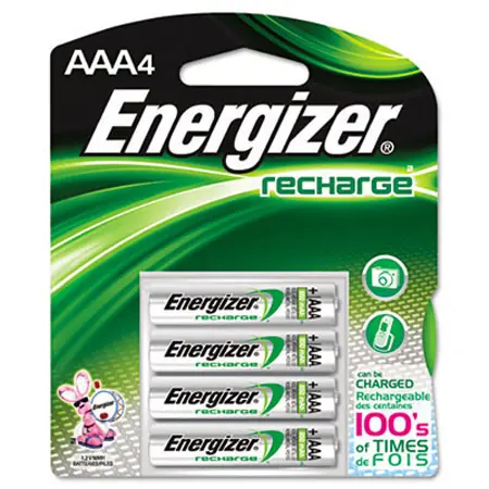 Battery, Rechargeable, AAA, 4-Pack