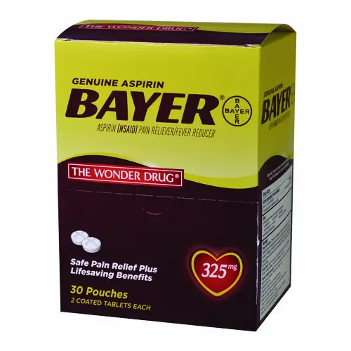 Bayer® Genuine Buffered Aspirin (NSAID) Tablets, 2 Tablets per Packet, 30 Packets per Box