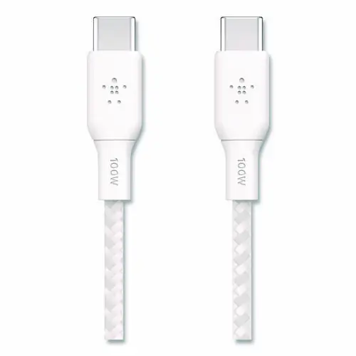 Belkin® BOOST CHARGE Braided USB-C to USB-C Cable, 100 W Power Delivery, 6.6 ft, White, 2/Pack