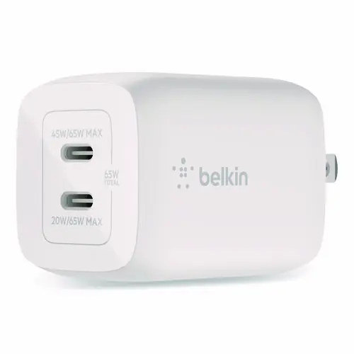Belkin® BOOST CHARGE Pro Dual USB-C GaN Wall Charger with PPS, White