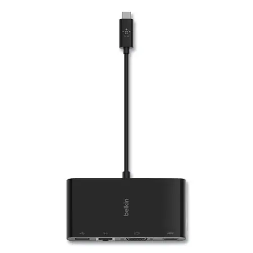 Belkin® USB-C Multimedia Adapter, HDMI/Ethernet/USB-A/USB-C/VGA, 4.33", Black