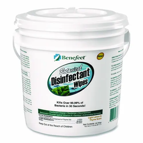 Benefect® Botanical Disinfectant Wipes, Light Lemon and Thyme, 250 Wipes per Bucket