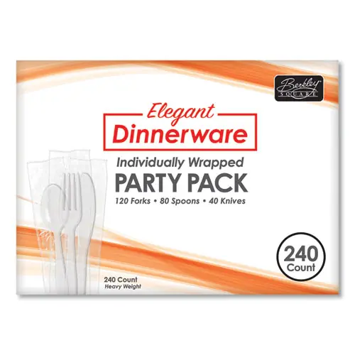 Berkley Square Elegant Dinnerware Heavyweight Cutlery Assortment, 240 Pieces, White Plastic