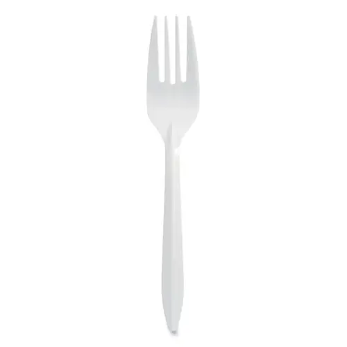 Berkley Square Individually Wrapped Mediumweight Cutlery, Fork, Plastic, White, 1,000/Carton