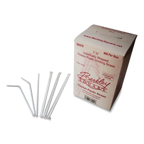 Berkley Square Individually Wrapped Straws, 7.75", Polypropylene, White, 400/Box