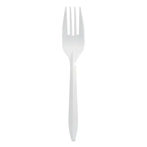 Berkley Square Mediumweight Polypropylene Cutlery, Fork, Plastic, White, 1,000/Carton