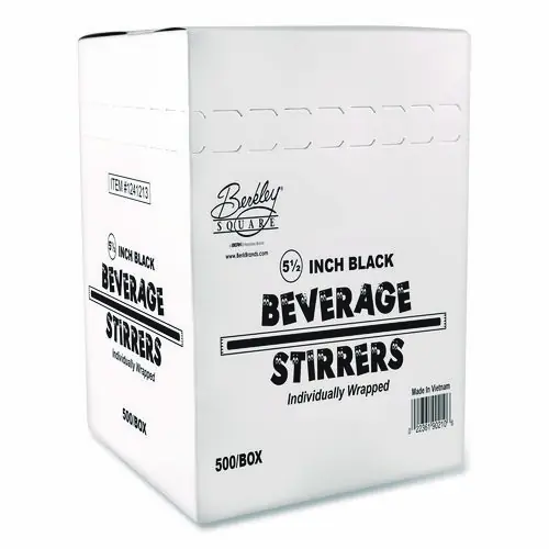 Berkley Square Wrapped Polypropylene Stirrers, 5.5", Black, 500/Box