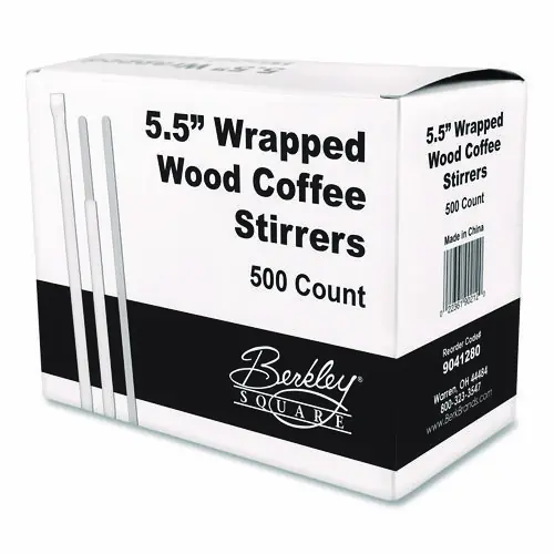 Berkley Square Wrapped Wood Stirrers, 5.5", 500/Box