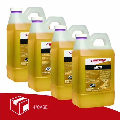 Betco® pH7Q Neutral Disinfectant, Pleasant Lemon Scent, 2 L Bottle, 4/Carton