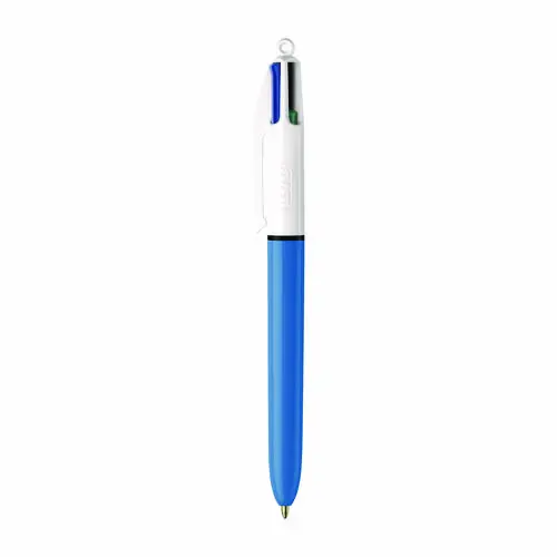BIC® 4-Color Multi-Color Ballpoint Pen, Retractable, Medium, 1mm Tip, Black/Blue/Green/Red Ink, Blue/White Barrel