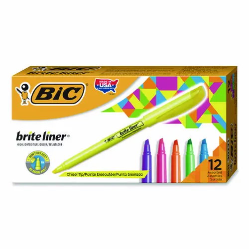 BIC® Brite Liner Highlighter, Assorted Ink Colors, Chisel Tip, Assorted Barrel Colors, 5/Set