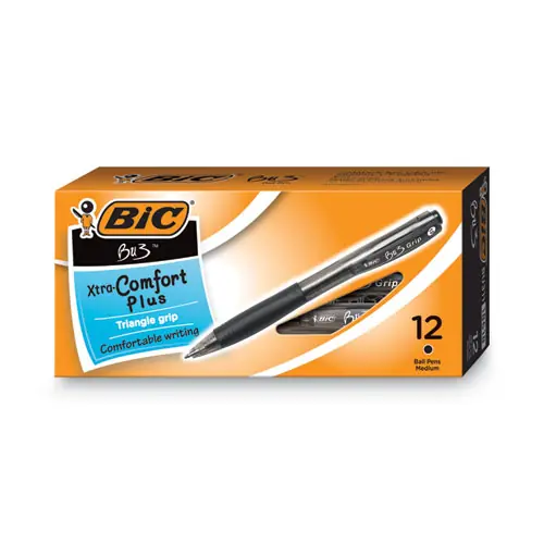 BIC® BU3 Ballpoint Pen, Retractable, Bold 1 mm, Black Ink, Smoke/Black Barrel, Dozen