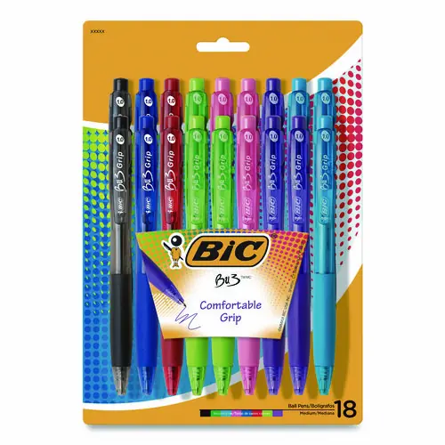 BIC® BU3 Ballpoint Pen, Retractable, Medium 1 mm, Assorted Fashion Ink and Barrel Colors, 18/Pack