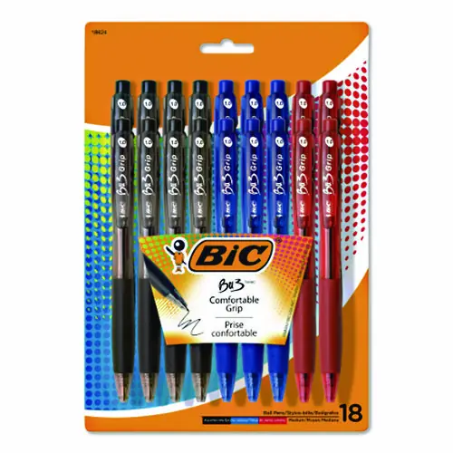 BIC® BU3 Ballpoint Pen, Retractable, Medium Point, Assorted Ink and Barrel Colors, 18 Pack
