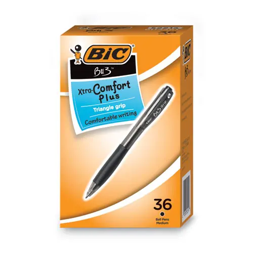 BIC® BU3 Ballpoint Pen, Retractable, Medium Point, Black Ink, Smoke/Black Barrel, 36/Pack