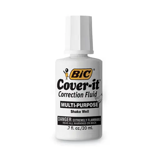 BIC® Cover-It Correction Fluid, 20 ml Bottle, White, Dozen
