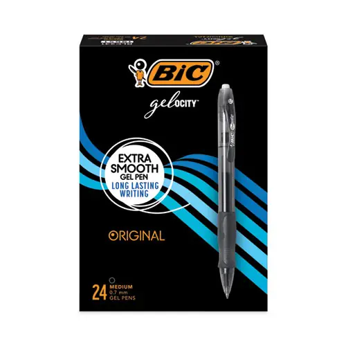 BIC® Gel-ocity Gel Pen Value Pack, Retractable, Medium 0.7 mm, Black Ink, Clear/Black Barrel, 24/Pack