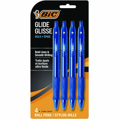 BIC® GLIDE Bold Ballpoint Pen, Retractable, Bold 1.6 mm, Blue Ink, Translucent Blue Barrel, 4/Pack