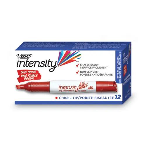 BIC® Intensity Low Odor Chisel Tip Dry Erase Marker, Extra-Broad, Red, Dozen