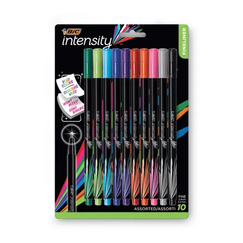 BIC® Intensity Porous Point Pen, Extra-Fine 0.4 mm, Assorted Colors, 10/Pack