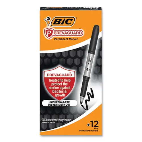 BIC® PrevaGuard Permanent Marker, Fine Bullet Tip, Black, 12/Pack