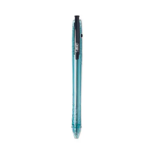 BIC® ReVolution Ocean Bound Ballpoint Pen, Retractable, Medium 1 mm, Black Ink, Translucent Blue Barrel, Dozen