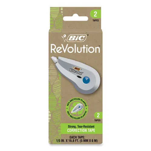 BIC® Wite-Out Brand Ecolutions Correction Tape, Non-Refillable, White, 2/Pack