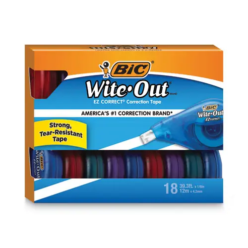 BIC® Wite-Out EZ Correct Correction Tape Value Pack, Non-Refillable, Randomly Assorted Applicator Colors, 18/Pack