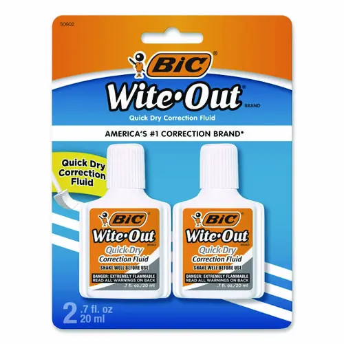 BIC® Wite-Out Quick Dry Correction Fluid, 20 mL, White, 2/Pack