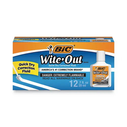 BIC® Wite-Out Quick Dry Correction Fluid, 20 mL Bottle, White, Dozen