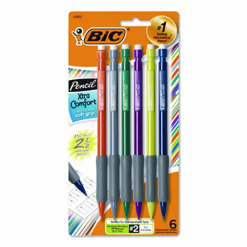 BIC® Xtra-Comfort Mechanical Pencil, 0.7 mm, HB (#2), Black Lead, Assorted Barrel Colors, 6/Pack
