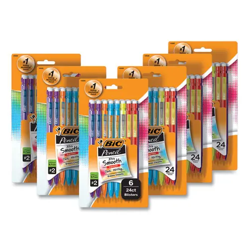 BIC® Xtra-Smooth Bright Edition Mechanical Pencils, 0.7 mm, HB #2, Black Lead, Assorted Barrel Colors, 24/Pack, 6 Packs/Carton